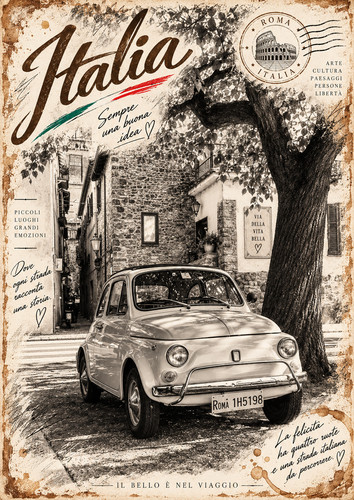 Fiat 500 italia - italia, poster